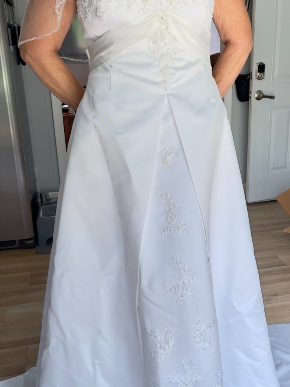 Size 20 White Satin Wedding Dress with Train & Matching Bolero Jacket